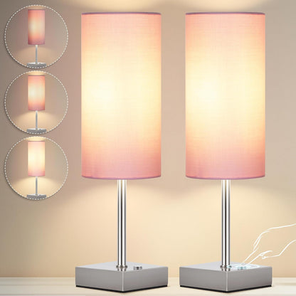Cordless Table Lamp with Dimmable, Rechargeable 3 Modes Battery Powered Bedside Lamp, Battery Operated Lamps for Night Stand, Touch Lamp for Bedroom, Living Room, 15 Inch Pink 2PK