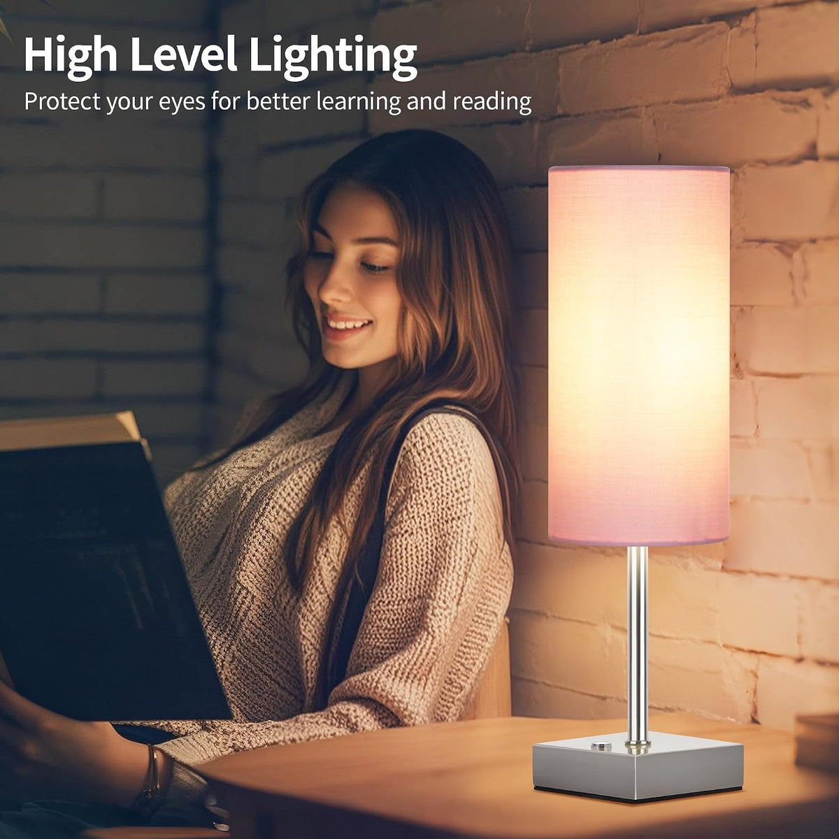 Cordless Table Lamp with Dimmable, Rechargeable 3 Modes Battery Powered Bedside Lamp, Battery Operated Lamps for Night Stand, Touch Lamp for Bedroom, Living Room, 15 Inch Pink 2PK