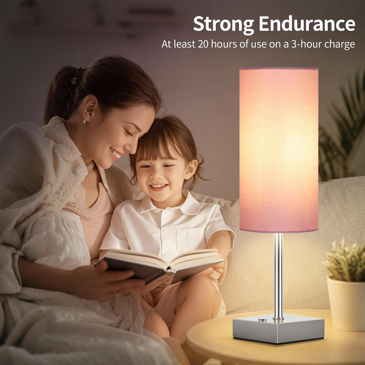 Cordless Table Lamp with Dimmable, Rechargeable 3 Modes Battery Powered Bedside Lamp, Battery Operated Lamps for Night Stand, Touch Lamp for Bedroom, Living Room, 15 Inch Pink 2PK