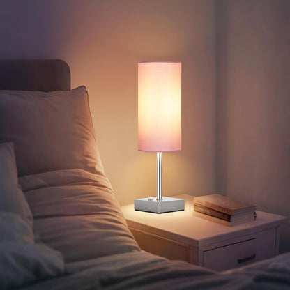 Cordless Table Lamp with Dimmable, Rechargeable 3 Modes Battery Powered Bedside Lamp, Battery Operated Lamps for Night Stand, Touch Lamp for Bedroom, Living Room, 15 Inch Pink 2PK