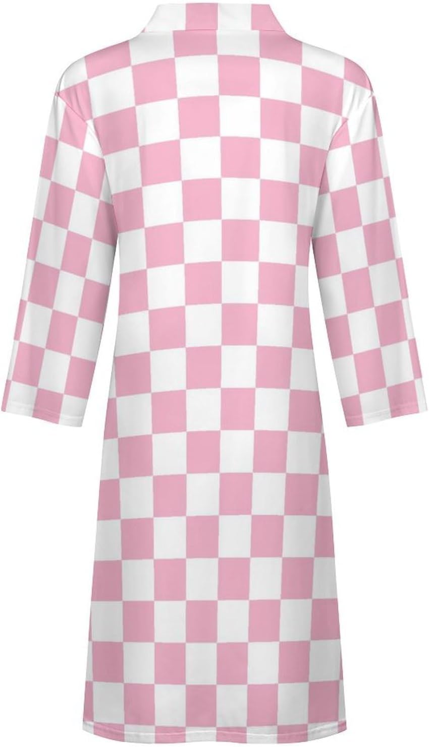 Pink Pastel Checkered Print Robes for Men Women, Soft Bathrobe Long Men Womens Robes Lightweight Cozy Bath Robe