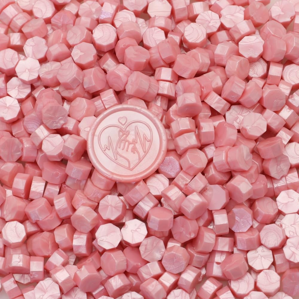 Wax Melts Wax Seal Beads,300 Pcs Pink Pearl Wax Seal Beads, Refilling Octagon Wax Sealing Beads for Wax Stamp Sealing, Perfect for Wedding Invitations, Christmas Cards（Pearl Pink）