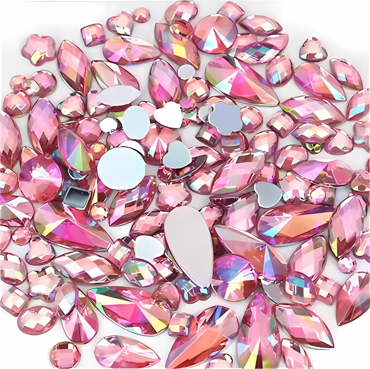 Mixed 1400pcs AB Colour Gems Jewels Flatback Rhinestones, Assorted Shapes Rhinestone for Crafts, Face Art Gem Jewel for Crafting, Acrylic Gemstones DIY Halloween Party Decorations (Pink AB)