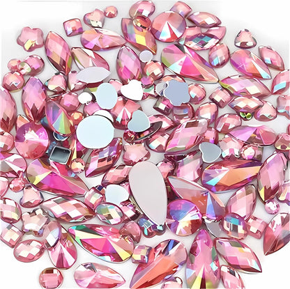 Mixed 1400pcs AB Colour Gems Jewels Flatback Rhinestones, Assorted Shapes Rhinestone for Crafts, Face Art Gem Jewel for Crafting, Acrylic Gemstones DIY Halloween Party Decorations (Pink AB)