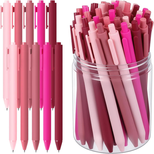 50 Pcs Gel Pens Bulk, 0.5mm Fine Point Black Ink Pen with Assorted Colored Retractable Quick Dry Pens for Office Teacher, Journaling, Server, Classroom, Back to School Supplies (Pink Series)