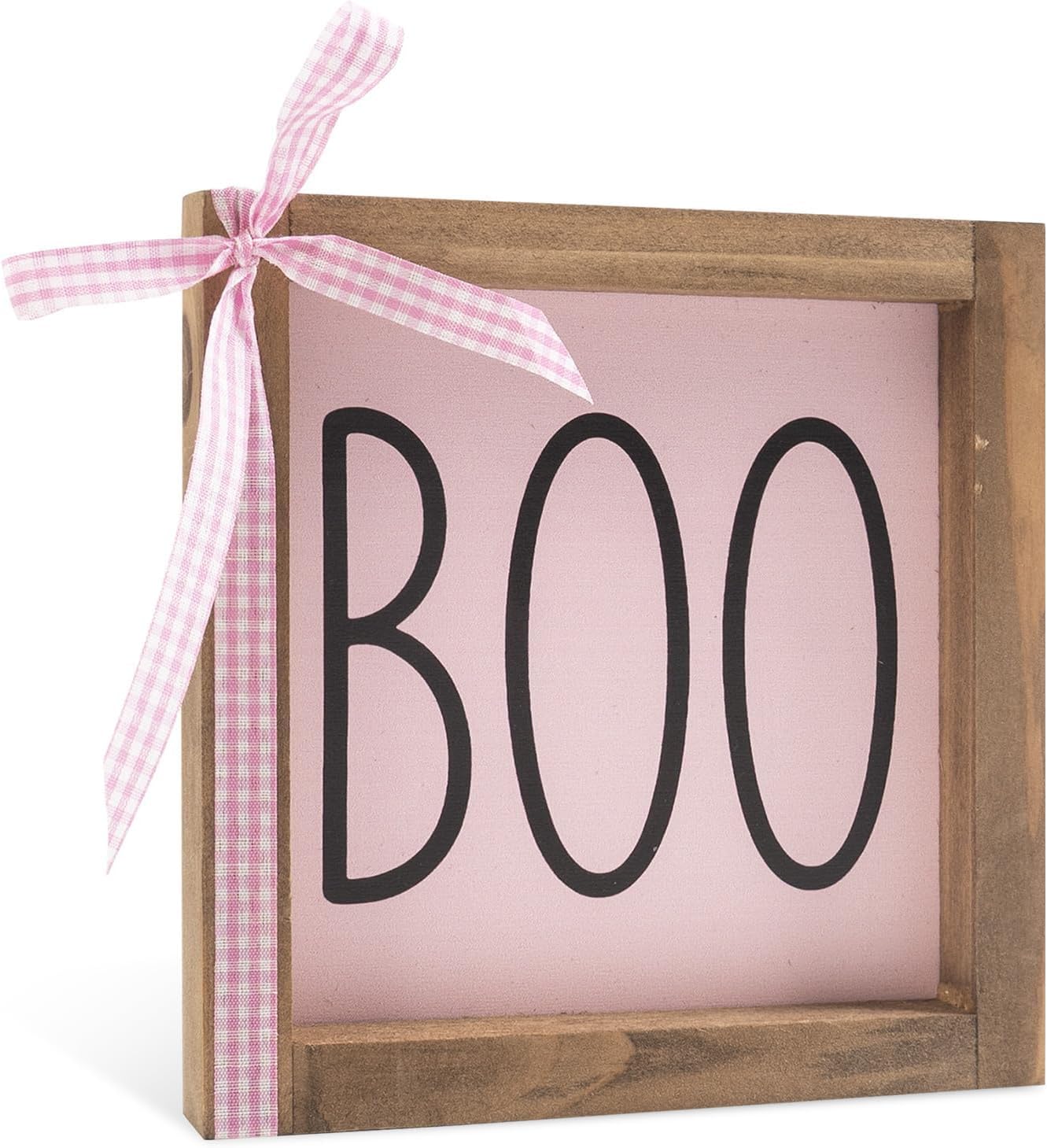 Boo Sign, Pink Halloween Wall Table Shelf Tiered Tray Home Decor
