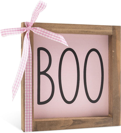 Boo Sign, Pink Halloween Wall Table Shelf Tiered Tray Home Decor
