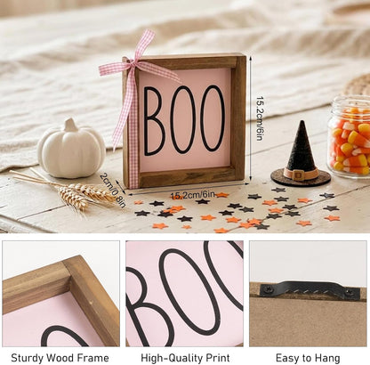 Boo Sign, Pink Halloween Wall Table Shelf Tiered Tray Home Decor