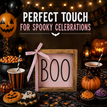 Boo Sign, Pink Halloween Wall Table Shelf Tiered Tray Home Decor