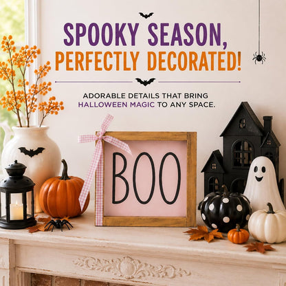 Boo Sign, Pink Halloween Wall Table Shelf Tiered Tray Home Decor