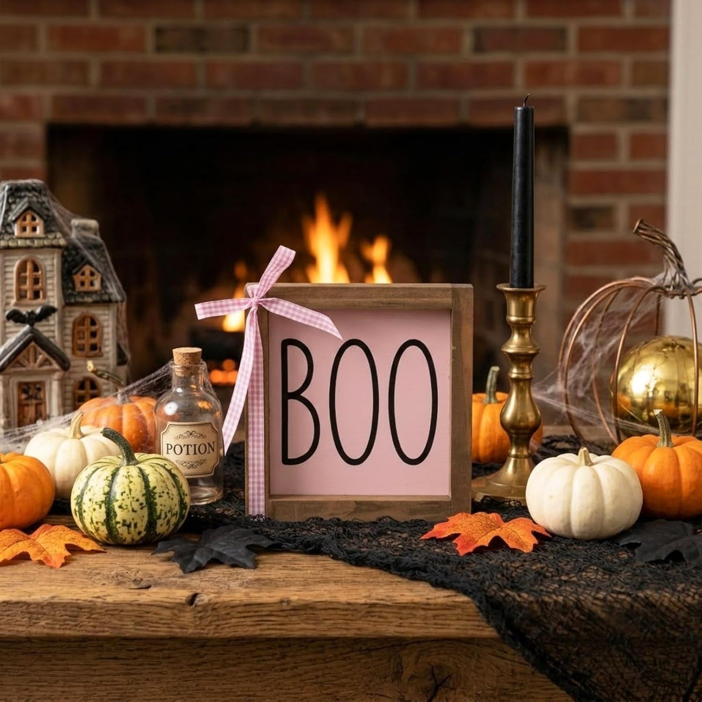 Boo Sign, Pink Halloween Wall Table Shelf Tiered Tray Home Decor