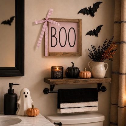 Boo Sign, Pink Halloween Wall Table Shelf Tiered Tray Home Decor