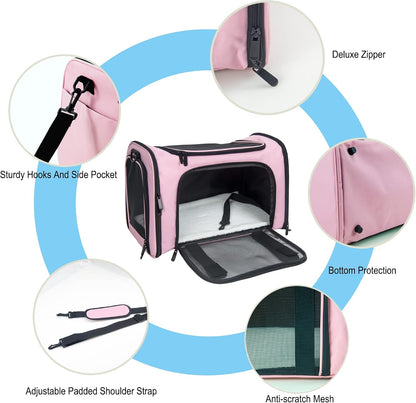 Soft Sided Carrier for Small Medium Cats Dogs,TSA Airline Approved Collapsible Travel Pet Carrier Medium Pink
