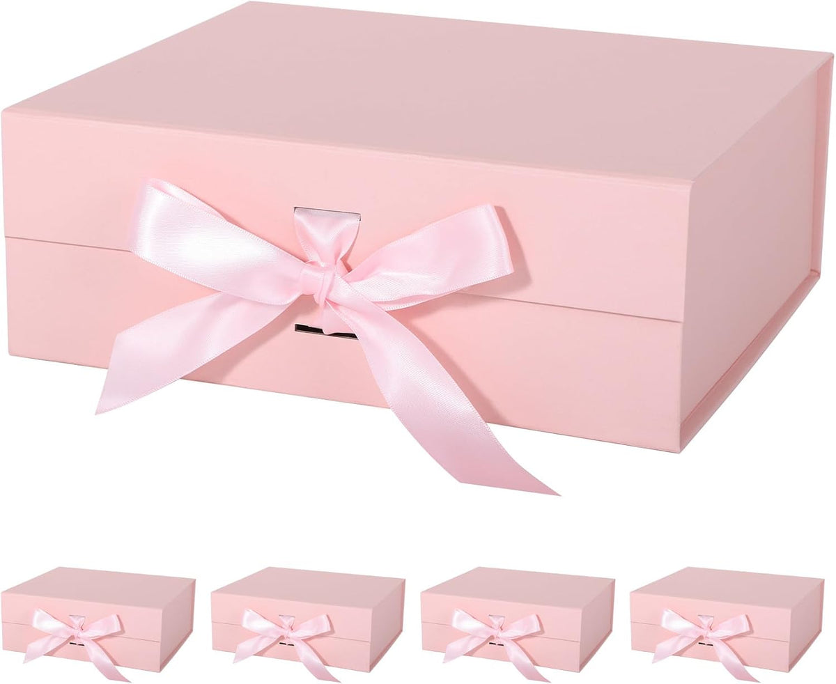 LFBOX Pink Gift Box with Ribbon Magnetic Lids 5 Pack