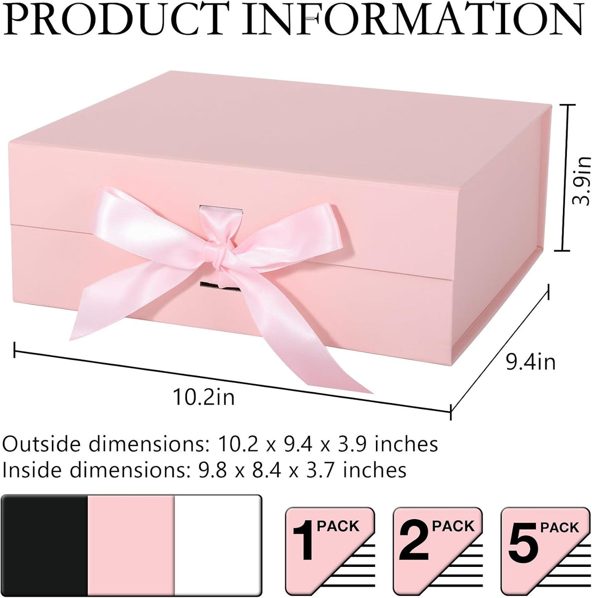 LFBOX Pink Gift Box with Ribbon Magnetic Lids 5 Pack