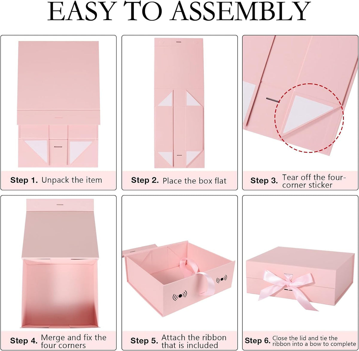 LFBOX Pink Gift Box with Ribbon Magnetic Lids 5 Pack