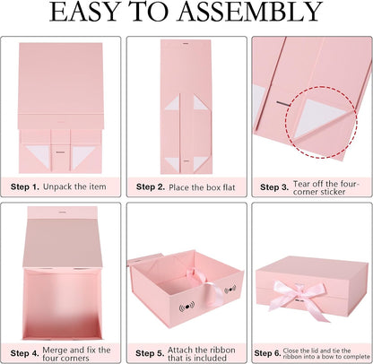 LFBOX Pink Gift Box with Ribbon Magnetic Lids 5 Pack