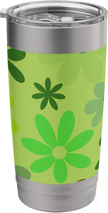 1970's Floral Pattern Green and Peach floral daisies Stainless Steel Insulated Tumbler