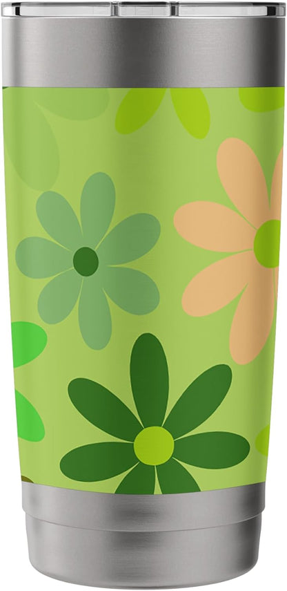 1970's Floral Pattern Green and Peach floral daisies Stainless Steel Insulated Tumbler