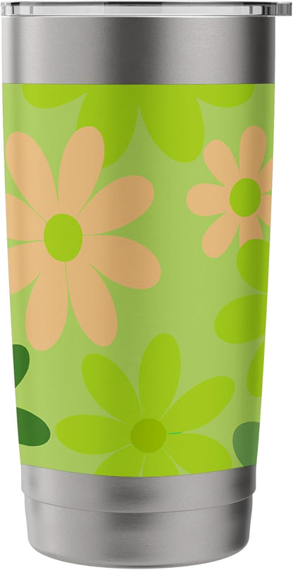 1970's Floral Pattern Green and Peach floral daisies Stainless Steel Insulated Tumbler