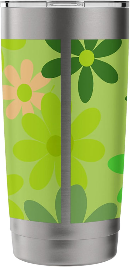 1970's Floral Pattern Green and Peach floral daisies Stainless Steel Insulated Tumbler