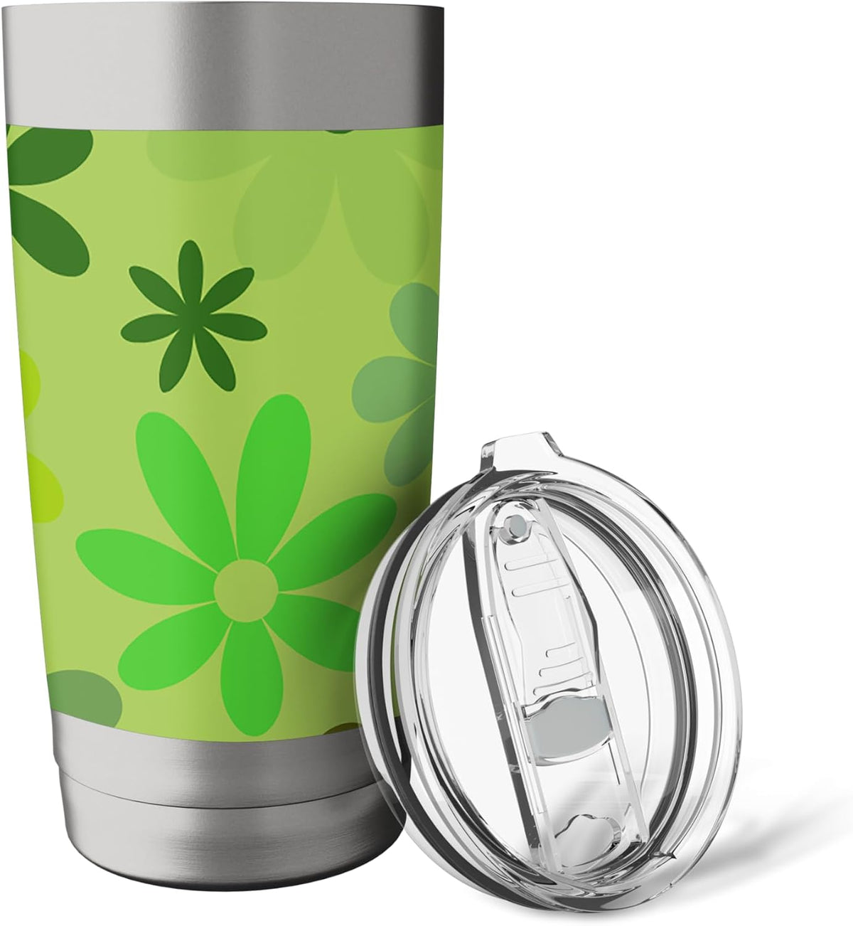 1970's Floral Pattern Green and Peach floral daisies Stainless Steel Insulated Tumbler