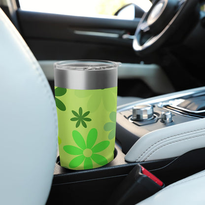 1970's Floral Pattern Green and Peach floral daisies Stainless Steel Insulated Tumbler