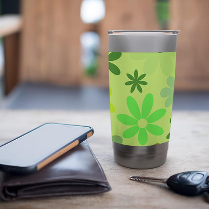 1970's Floral Pattern Green and Peach floral daisies Stainless Steel Insulated Tumbler