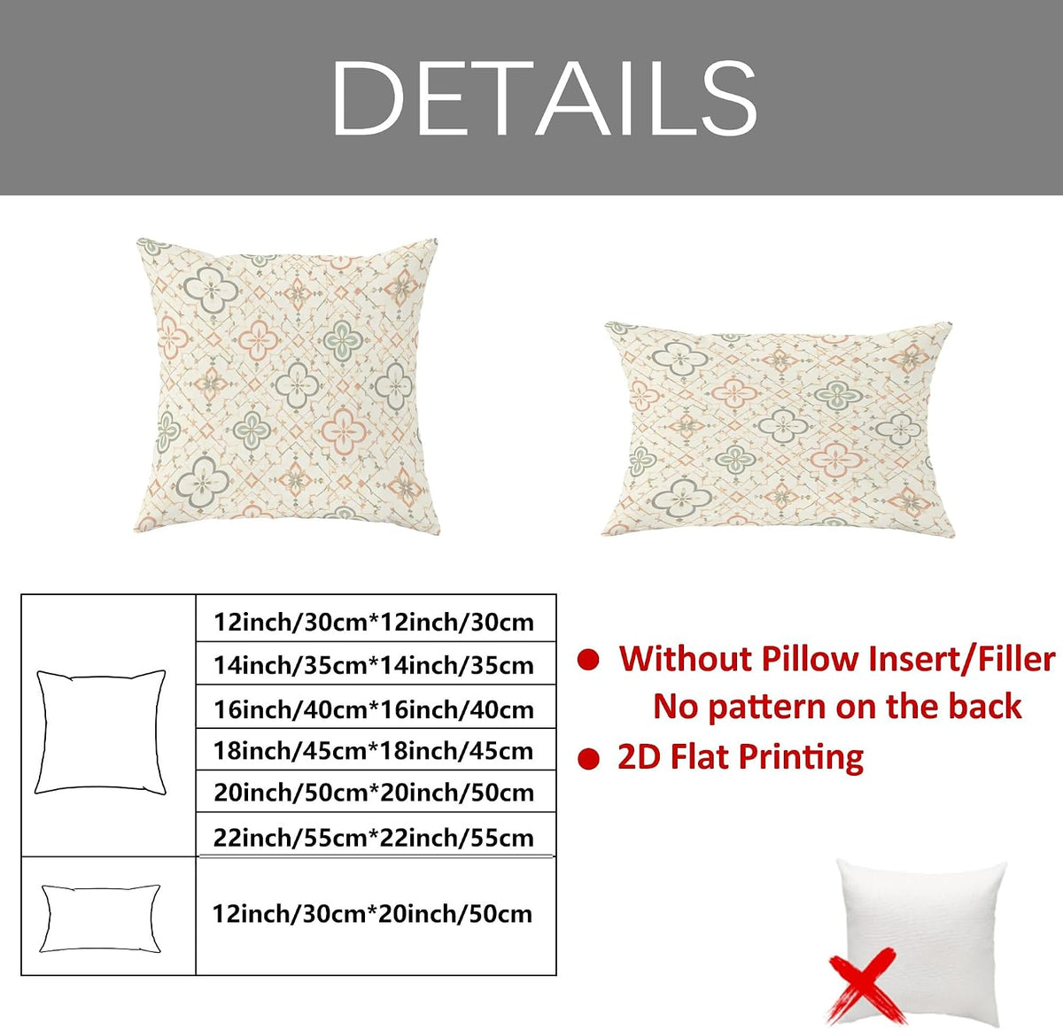 Flower Throw Pillow Covers Set of 2, Modern Bohemian Diamond Leaf Spring Pastel Peach with Hidden Zipper Cushion Covers Pillow for Living Room Bedroom Loft Office Car Decor 18x18 Inch