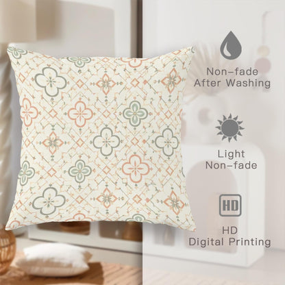Flower Throw Pillow Covers Set of 2, Modern Bohemian Diamond Leaf Spring Pastel Peach with Hidden Zipper Cushion Covers Pillow for Living Room Bedroom Loft Office Car Decor 18x18 Inch