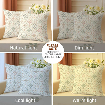 Flower Throw Pillow Covers Set of 2, Modern Bohemian Diamond Leaf Spring Pastel Peach with Hidden Zipper Cushion Covers Pillow for Living Room Bedroom Loft Office Car Decor 18x18 Inch
