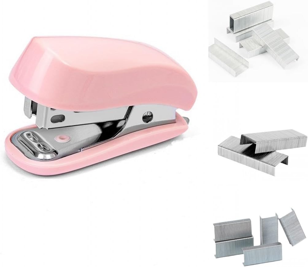 Pink Color Mini Stapler with Staples,Small Cute Stapler for Desk,Gift for Student or Office Use (Pink)