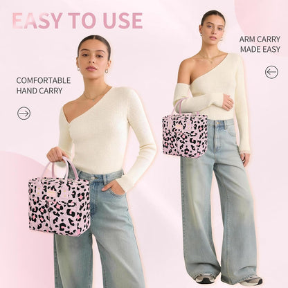 Lunch Bag Insulated,Adults Lunch Box with Pockets waterproof,Large Lunch Cooler for Office Hiking,Pink Leopard Print