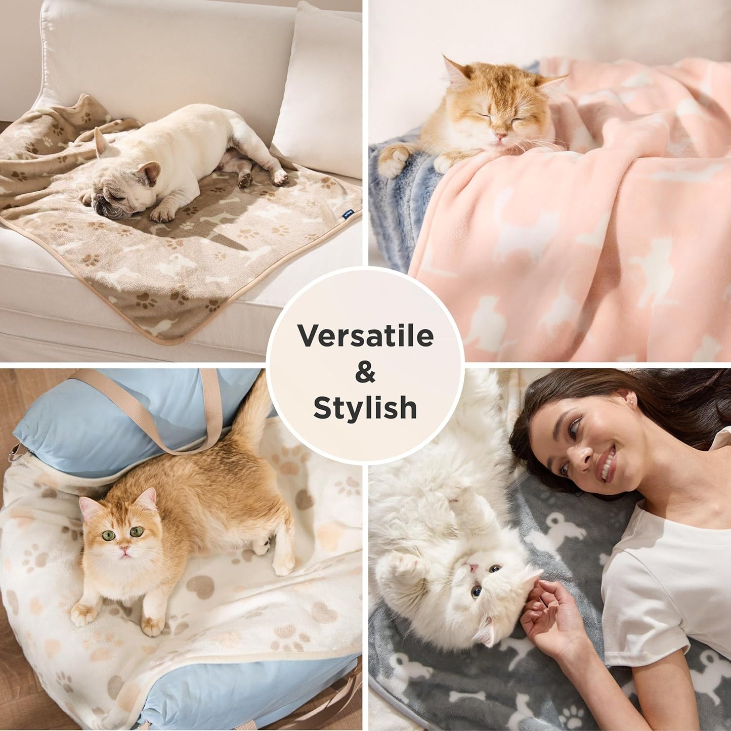 Bedsure 3-Pack Dog Blanket, Ultra-Soft Flannel Fleece Puppy Blanket with Cute Dog Prints, Machine Washable Pet Blanket for Indoor Crate Bed & Travel, Pet Throw Blanket for Small Doggy Kitten, 23x16