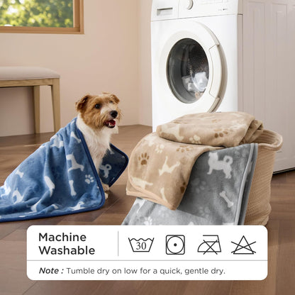 Bedsure 3-Pack Dog Blanket, Ultra-Soft Flannel Fleece Puppy Blanket with Cute Dog Prints, Machine Washable Pet Blanket for Indoor Crate Bed & Travel, Pet Throw Blanket for Small Doggy Kitten, 23x16