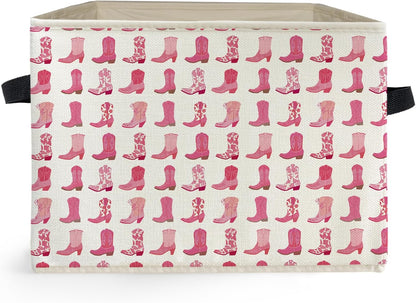 Western Pink Cowgirl Boots Storage Box Bins, Trendy Preppy Cowgirl Western Collapsible Storage Basket Organizer for Girls Bedroom Bathroom Home Clothes Books, Decor for Room