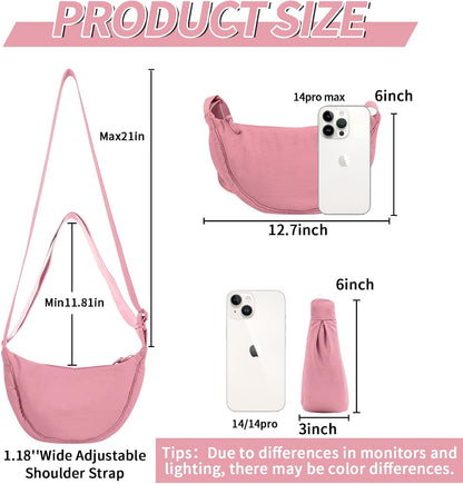 Nylon Crescent Crossbody Bag for Women Purses Trendy Men,Small Travel Sling Bag Hobo