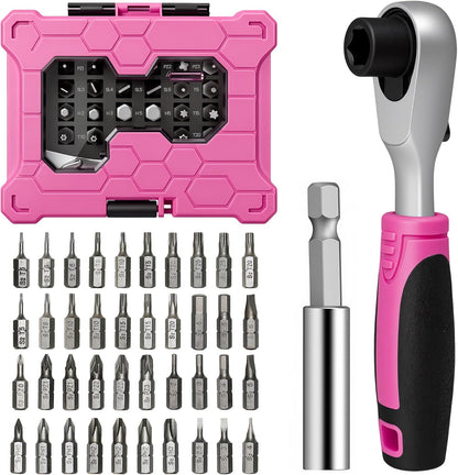 Mini Ratchet Screwdriver Set for Bike Repairs Pink 42pcs Tool Kit for Women