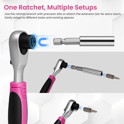Mini Ratchet Screwdriver Set for Bike Repairs Pink 42pcs Tool Kit for Women