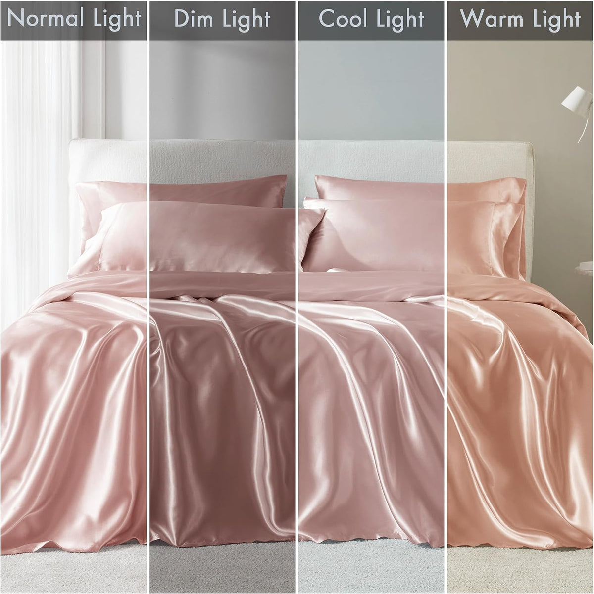 Essentials Satin Sheets Full Size Bed Set, 6 Piece, Blush