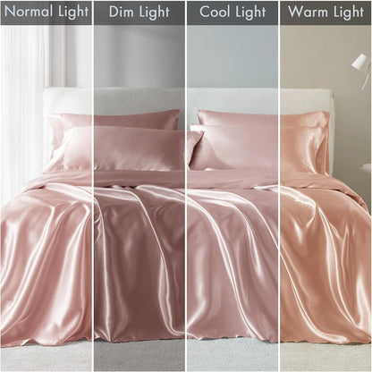 Essentials Satin Sheets Full Size Bed Set, 6 Piece, Blush