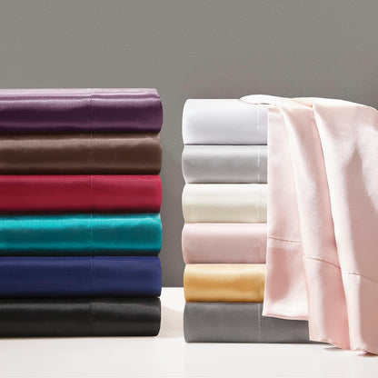 Essentials Satin Sheets Full Size Bed Set, 6 Piece, Blush