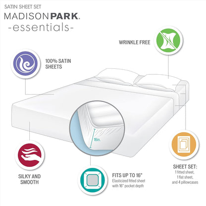 Essentials Satin Sheets Full Size Bed Set, 6 Piece, Blush