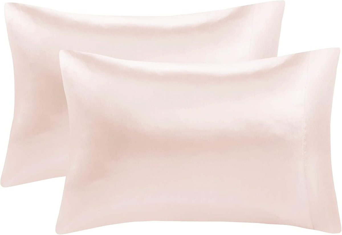 Essentials Satin Sheets Full Size Bed Set, 6 Piece, Blush