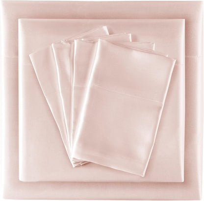 Essentials Satin Sheets Full Size Bed Set, 6 Piece, Blush