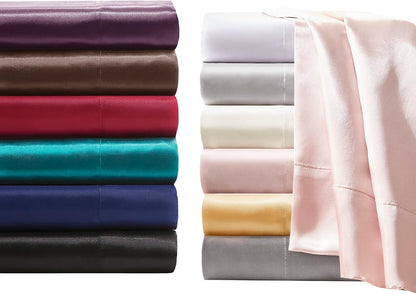 Essentials Satin Sheets Full Size Bed Set, 6 Piece, Blush