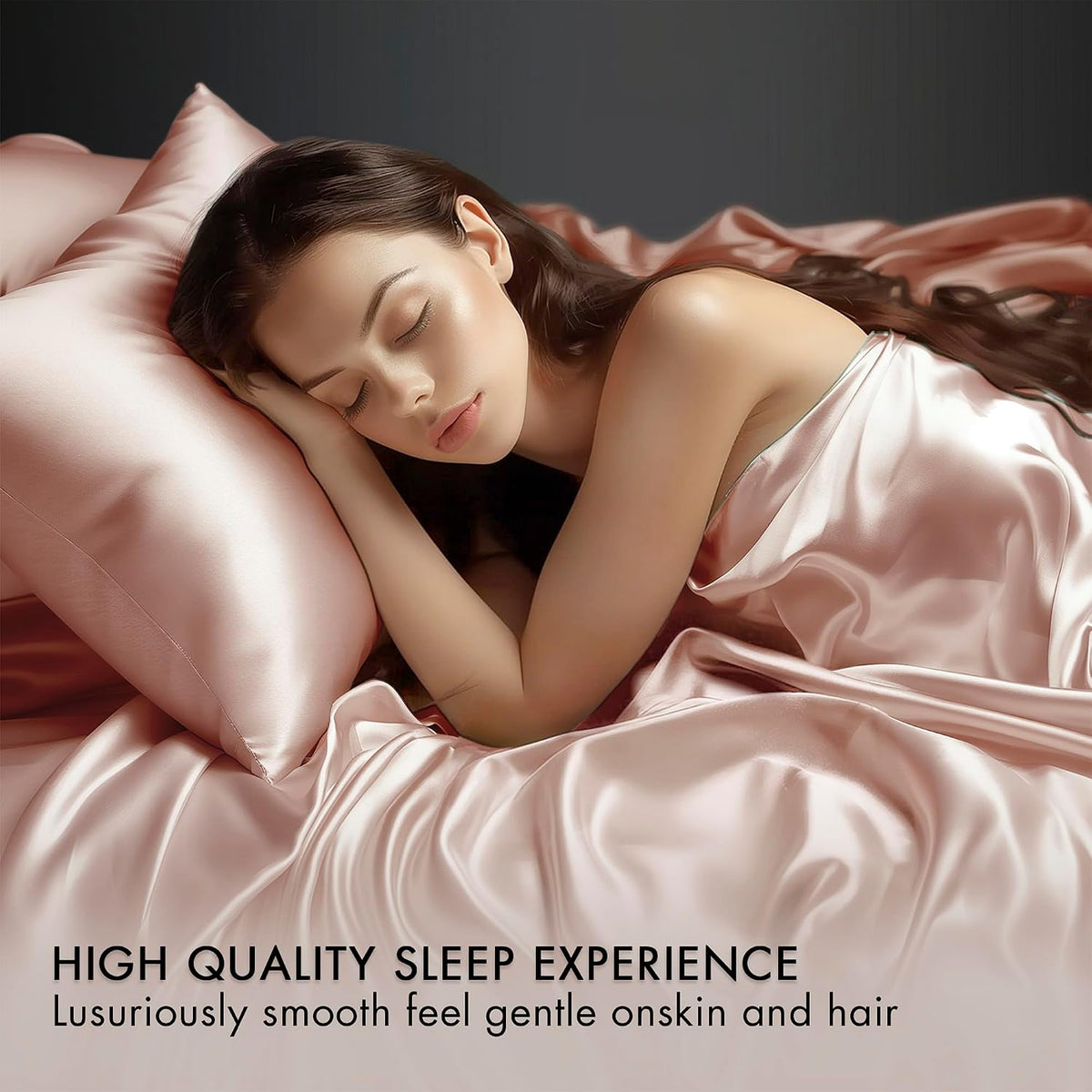 Essentials Satin Sheets Full Size Bed Set, 6 Piece, Blush