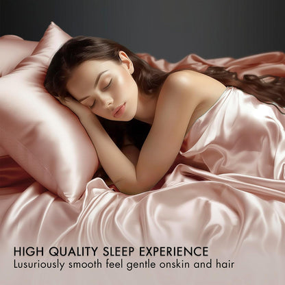 Essentials Satin Sheets Full Size Bed Set, 6 Piece, Blush