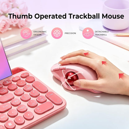 seenda Wireless Trackball Mouse, Ergonomic Bluetooth Rollerball Mouse,Pink
