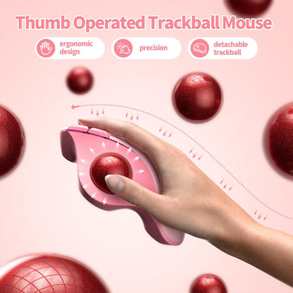 seenda Wireless Trackball Mouse, Ergonomic Bluetooth Rollerball Mouse,Pink